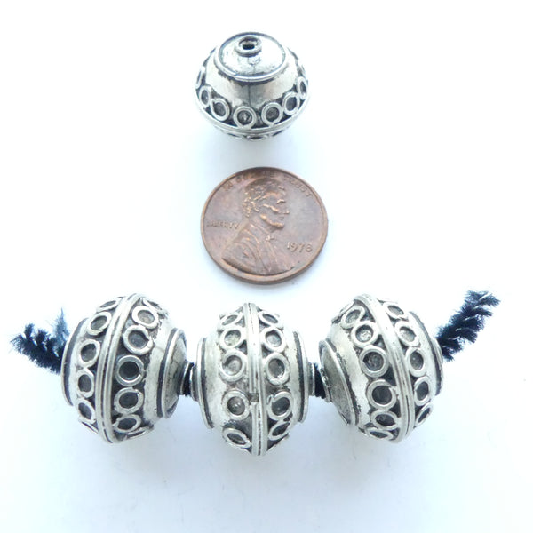 Moroccan Silver Round Beads with Wire Decoration, 15x18mm, Sold Individually