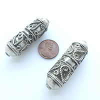 Moroccan Silver Long Oval Beads with Wire Decoration, 50x15mm, Sold Individually