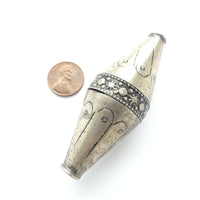 Moroccan Silver Giant Bicone Beads with Stamped Designs, 3 inches long