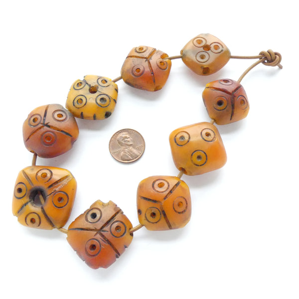 African Amber, Berber Diamond Shapes with Etched Designs, Set of 9