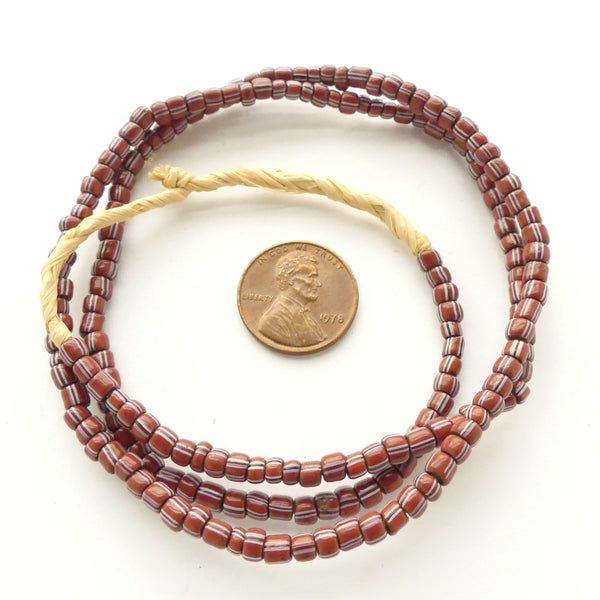 Striped Seed Beads, Brown with Black & White, 3.5mm on 21-inch Strand