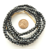 Striped Seed Beads, New, Black with Grey, 5.5mm on 25-inch Strands