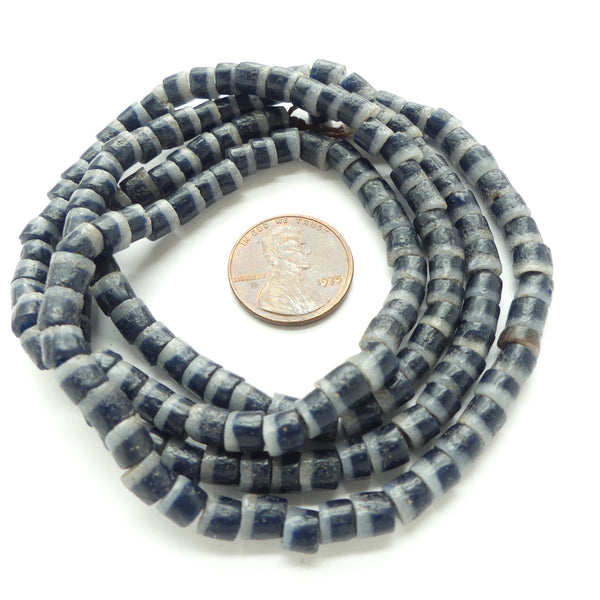 Powderglass, Horizontally Striped Beads, 5x5mm on Long 28-inch Strand