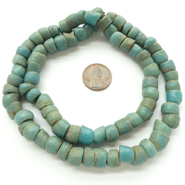 Powderglass, Rare Turquoise Color in 7x9mm Beads on 21-inch Strand