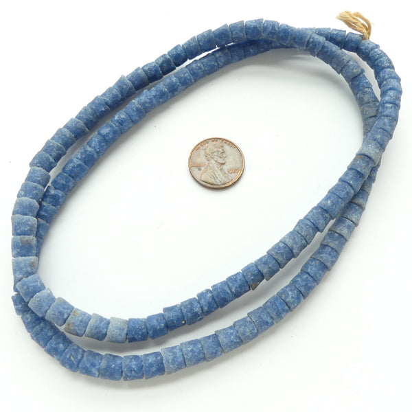 Powderglass, Blue 5x7mm Beads, Very Consistent Color & Shape, Long 27-inch Strand