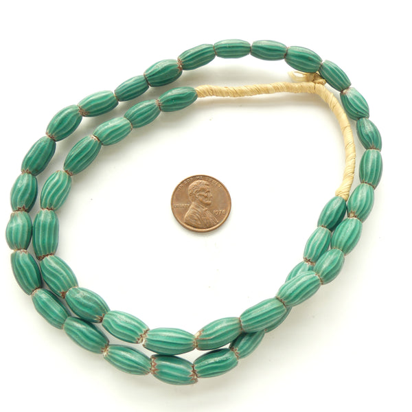 Chevrons, Vintage Venetian Teal Watermelon Beads on 20-inch Strand