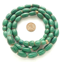 Chevrons, Vintage Venetian Teal Green, Large Watermelon Beads on 29-inch Strand