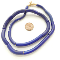 European Glass Curved Beads from the African Trade, Dark Blue on 24-inch Strand