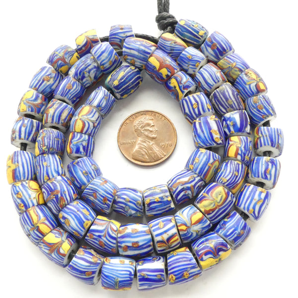 Ghana Eyes Variation, Blue, Antique Venetian Trade Beads, 21-inch Strand