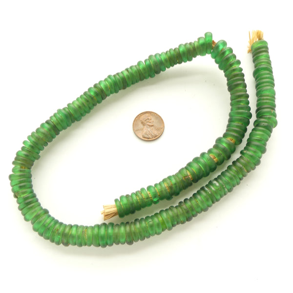 Dogon Donusts, Antique Dutch Annular Wound Beads, Green on 20-inch Strand