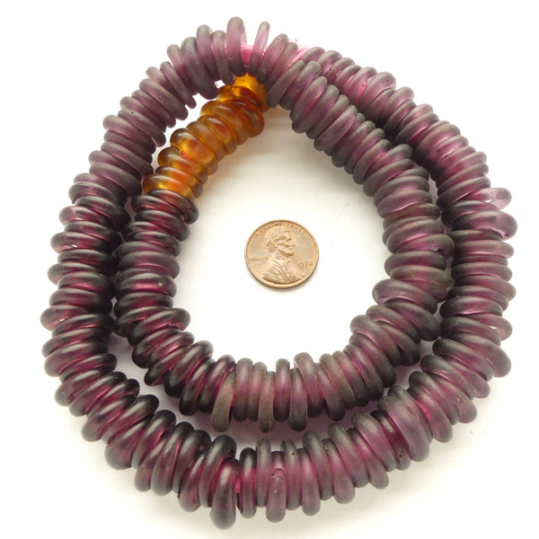 Dogon Donuts, Antique Dutch Annular Wound Beads, Purple & Amber on 22-inch Strand