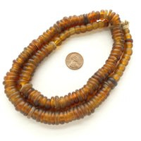 Dogon Donuts, Antique Dutch Annular Wound Beads, Amber on 24-inch Strand