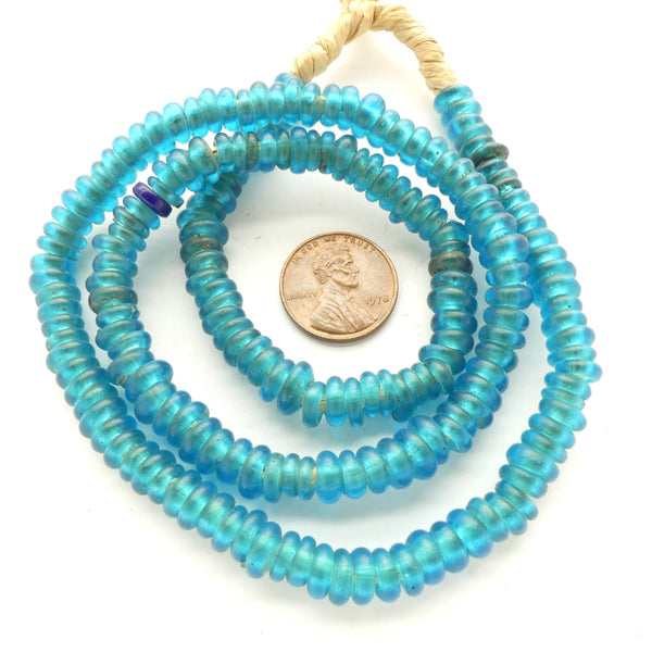 Dogon Donuts, Antique Dutch Annual Wound Beads, Turquoise Small Size 7mm on 21-inch Strand