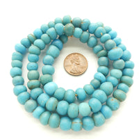 Padre Beads, Antique Turquoise Glass, Dutch, 9-10mm Beads on 22-inch Strand