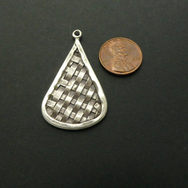 Thai Silver, Basketweave Design Teardrop Pendant, 44mm Long x 25mm at Widest