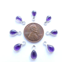 Indian Silver, Vintage Mini Pendants with Amethyst, 12mm Including Loop, Sold by Pairs