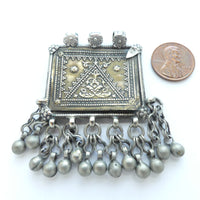 Indian Silver, Vintage Multi-Metal Plaque Pendant with Dangles, 40x52mm