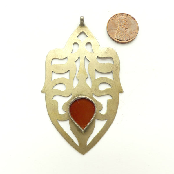 Turkoman, Vintage Heart-shaped Pendant with Cut Out Designs, 1.75 x 3 inches