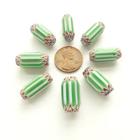 Chevrons, Vintage Indian, Green, Red and White 6 layer, 20x8mm, Sets of 8