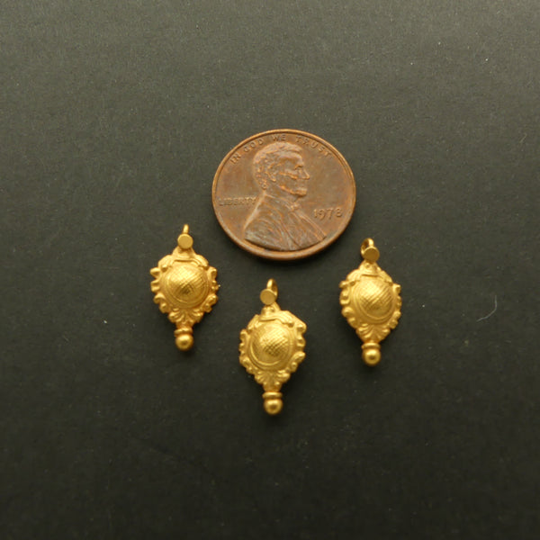 Gold 22k Vintage Indian, Mini Pendants with Textured Dome, 16mm Long, Sold Individually