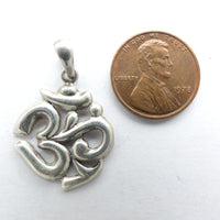 Indian Silver Om Pendant, 30mm Long Including Loop by 20mm Wide