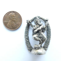 Ganesha Dancing Mini Statuette, Silver Alloy, 37mm Tall