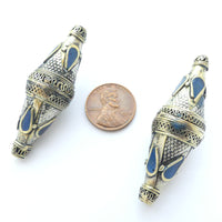 Turkoman Style Long Bicones Inlaid with Lapis Resin, 48x16mm, Sold Individually