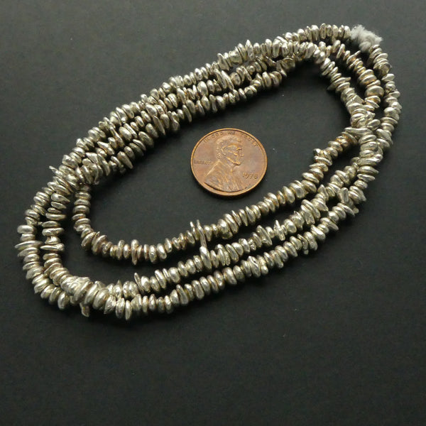 Thai Silver, Chips - Baroque Beads 2x4mm on 26-inch Strand