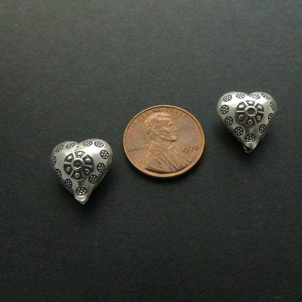 Thai Silver, Stamped Heart Shaped Beads, 14x13mm. Sold Individually