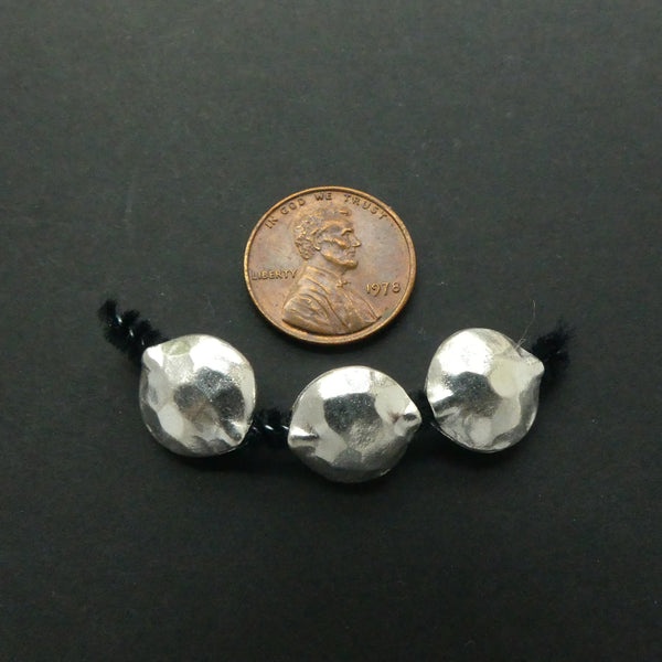 Thai Silver, Hammered Hollow Lentils, 13mm Diameter. Sold Individually