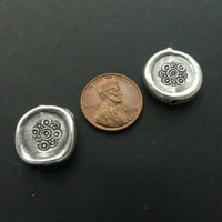 Thai Silver, Stamped Large Coin-Shaped Beads with Frame. Sold Individually