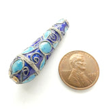 Enamel, Long Teardrop 40x12mm, Blue and Turquoise, Sold Individually