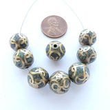 Himalayan Brass Beads with Turquoise Inlay, Round 11mm, Sold Individually