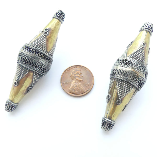 Turkoman, Small Vintage Bicones with Granulation & Fire-Gilding, 40x12mm