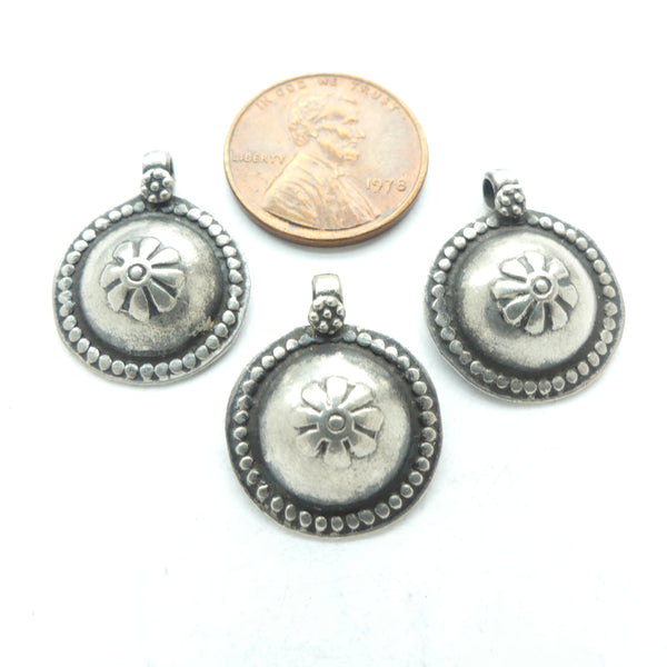 Indian Silver, Vintage Mini Pendant, Round Domed, 17mm Diameter, sold Individually