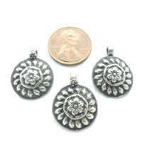 Indian Silver, Vintage Small Round Pendant, Flower Design, 17mm Diameter, Sold Individually