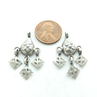 Indian Silver, Vintage Pair of Drops with Dangles, 30mm long, Sold as a Pair