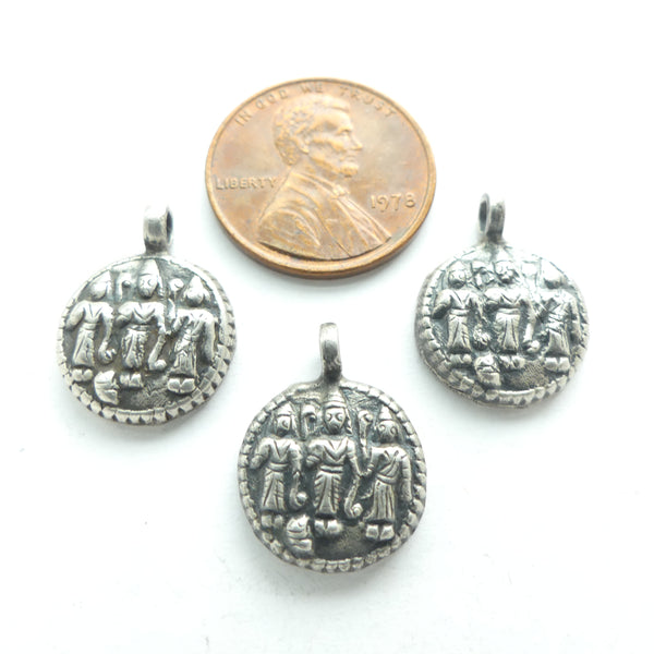 Indian Silver, Vintage Mini Pendants, Trimurti, 14mm Diameter, Sold Individually