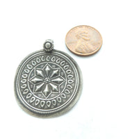 Indian Silver, Vintage Flat Round Pendant, 30mm Diameter