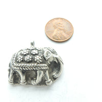 Indian Silver, Vintage Pendant, Elephant in Party Clothes, 30x26mm