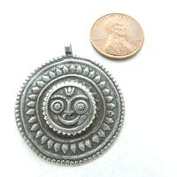 Indian Silver, Vintage Flat Round Pendant of Jaganath, 32mm Diameter