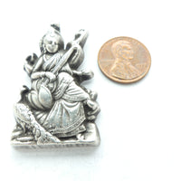 Indian Silver, Vintage Pendant, Saraswati, 45mm tall