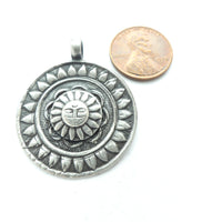 Indian Silver, Vintage Mandale Pendant with Sun Face, 32mm Diameter