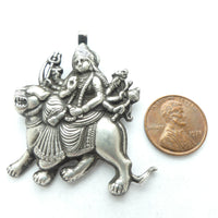 Indian Silver, Vintage Pendant, Durga, 53mm Tall