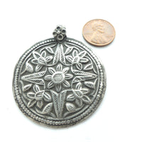 Indian Silver, Vintage Flat Round Pendant, 46mm Diameter