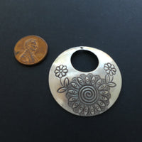 Thai Silver, Stamped Domed Pendant with Floral Designs, 40mm Diameter