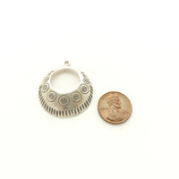 Thai Silver, Stamped Pendant, Open Domed Round, with Stamped Floral Designs, 30mm Diamaeter