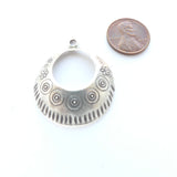 Thai Silver, Stamped Pendant, Open Domed Round, with Stamped Floral Designs, 30mm Diamaeter