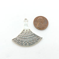 Thai Silver, Stamped Fan Shape Pendant w/ Geometric Designss, 35x35mm