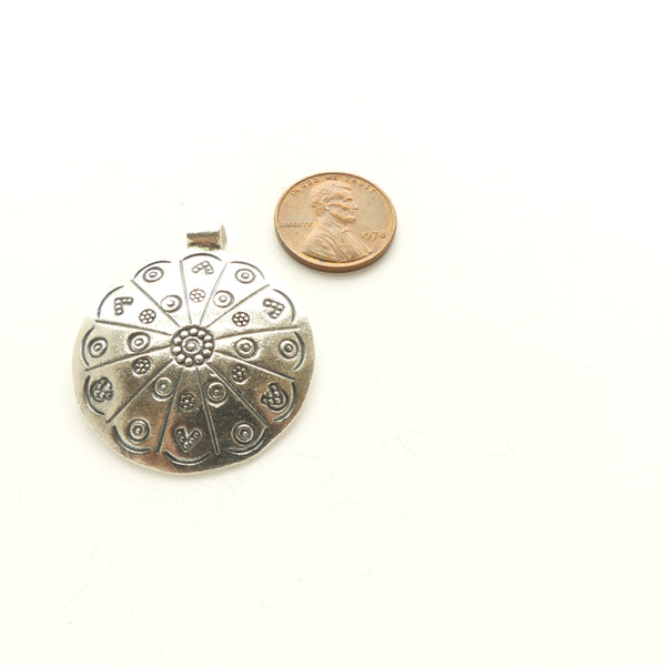 Thai Silver, Stamped Pendant, Round 32mm Diameter